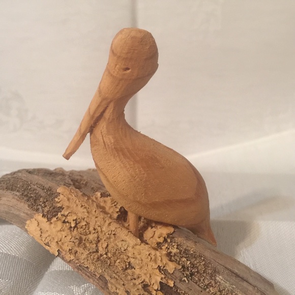 Art | Vintage Hand Carved Wood Pelican Sculpture On Driftwood | Poshmark